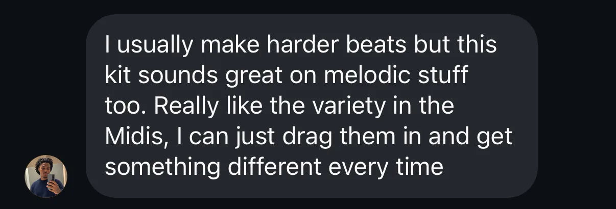 I usually make harder beats but this kit sounds great on melodic stuff too. Really like the variety in the Midis, I can just drag them in and get something different every time